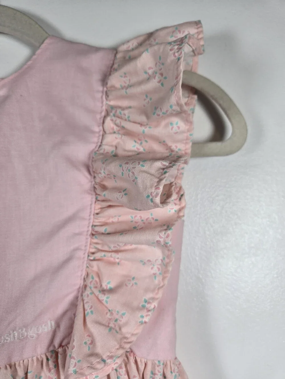 Vintage 80s OshKosh Bgosh Pink Floral Ruffle Cotton Dress Girls Size 6X USA